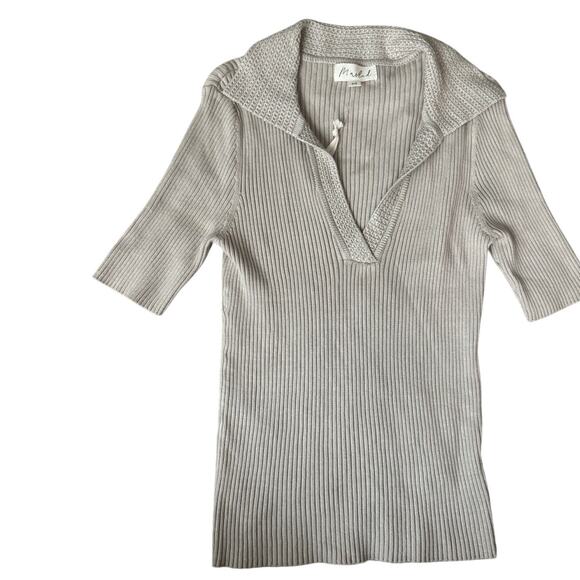 NWT Marled | Grey Ribbed Knit Short Sleeve Polo | Size Medium - Picture 2 of 5